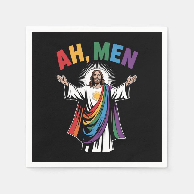 Ah Men Funny Jesus LGBTQ Gay Pride Rainbow Serviette (Vorderseite)