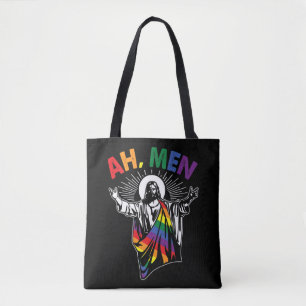 Ah Men Funny LGBT Gay Pride Jesus Rainbow Flag Chr