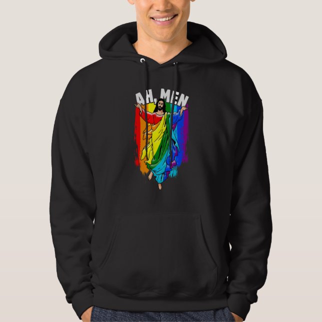 Ah Men Gay Jesus LGBTQ Pride Rainbow Hoodie (Vorderseite)