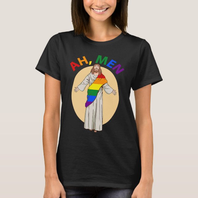 Ah Men Gay Pride Jesus Rainbow  LGBT Flag Christia T-Shirt (Vorderseite)
