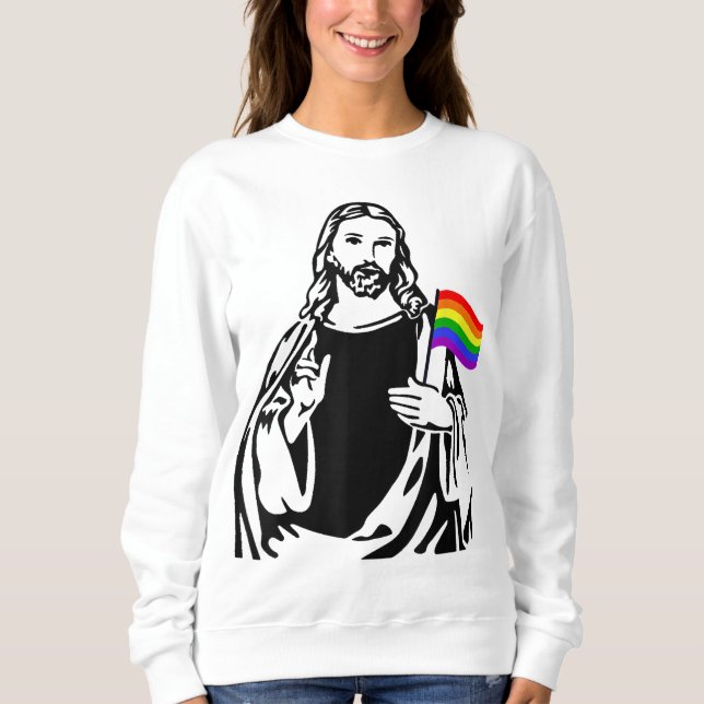 Ah Men LGBT Gay Lesbian Prix Jesus Rainbow Flag C Sweatshirt (Vorderseite)