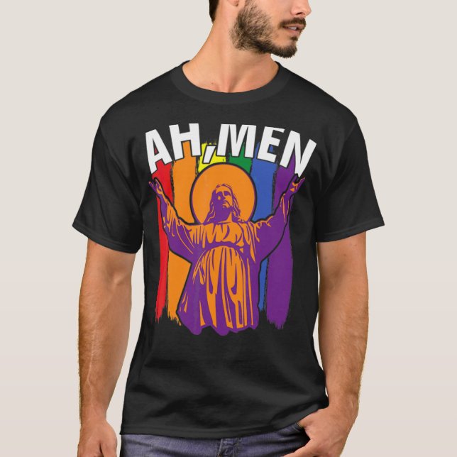 Ah Men Lgbt Gay Pride Jesus Rainbow Flag Christia T-Shirt (Vorderseite)