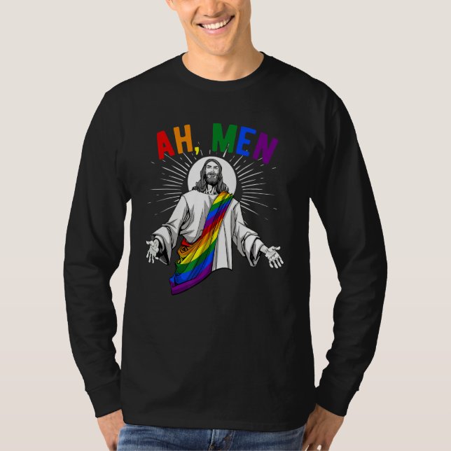 Ah Men Lgbt Gay Pride Jesus Rainbow Flag Christia T-Shirt (Vorderseite)