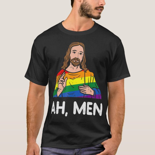 Ah Men Rainbow Gay Jesus Christian LGBT Pride Flag T-Shirt (Vorderseite)