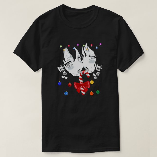 Ahegao Face Funny Merry Christmas Lewd Anime Manga T-Shirt (Design vorne)