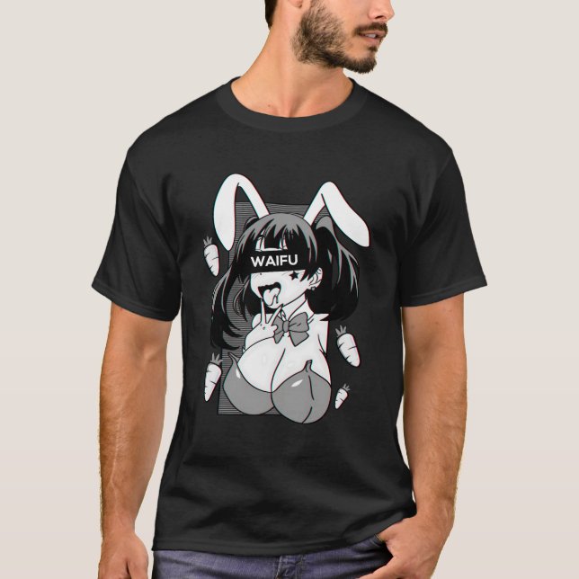 Ahegao Lewd Anime und Rabbit Cosplay T-Shirt (Vorderseite)