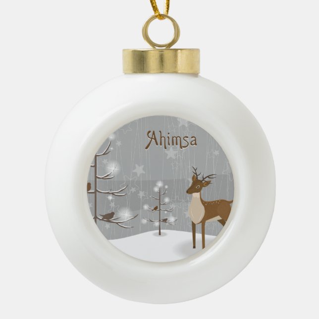 Ahimsa Reindeer Holiday Keramik Kugel-Ornament (Vorderseite)