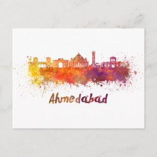 Ahmedabad Skyline in Aquarellfarbe Postkarte