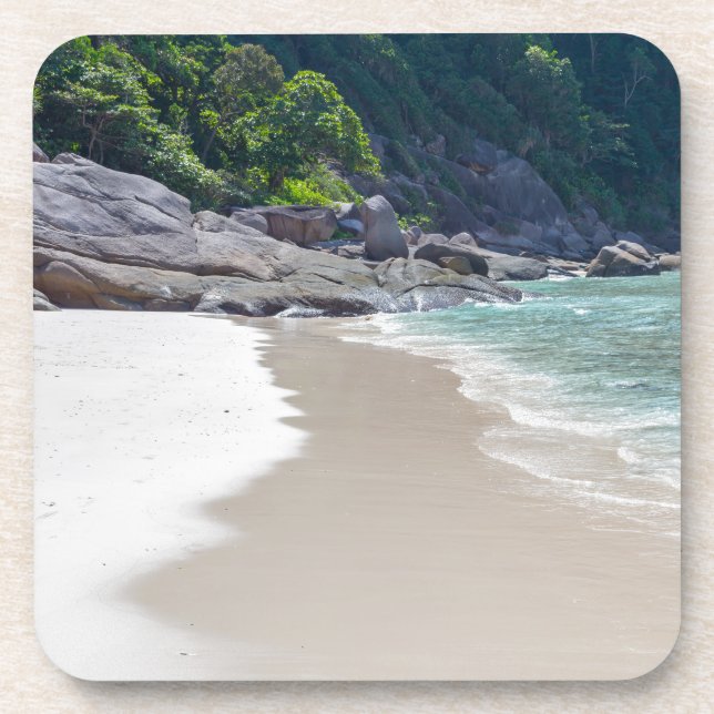 Ähnlicher weißer Sandstrand und türkisblaues Meer Getränkeuntersetzer (Vorderseite)