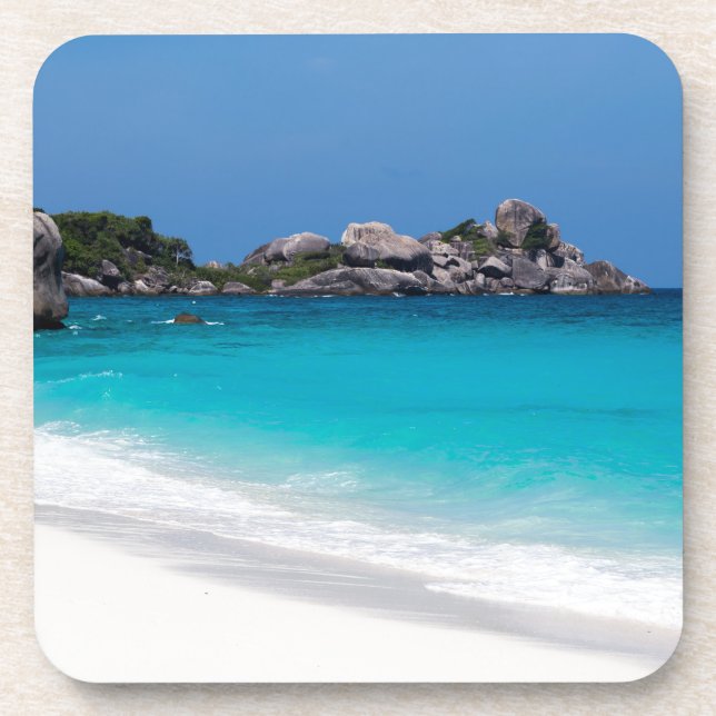 Ähnlicher weißer Sandstrand und türkisblaues Meer Getränkeuntersetzer (Vorderseite)