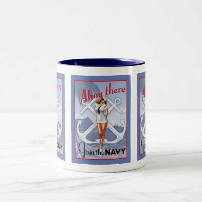Ahoi dort! Marine Button-Oben Tasse (Mittel)