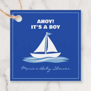 Ahoi! Es ist ein Junge! Blaues maritimes Babytreff Geschenkanhänger