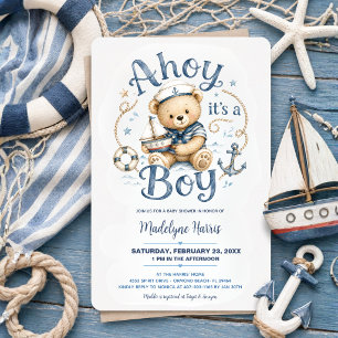 Ahoi, es ist ein Junge! Nautischer Teddybär zur Ba Einladung