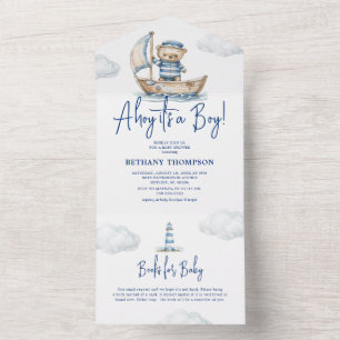 Ahoi, es ist ein Junge Teddybär-Babyshower All In One Einladung
