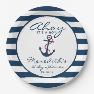 Ahoi, ist es eine Jungen-Seemarine-Weiß-Babyparty Pappteller