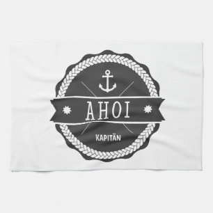 Ahoi Kapitän Badge mit Anker Handtuch