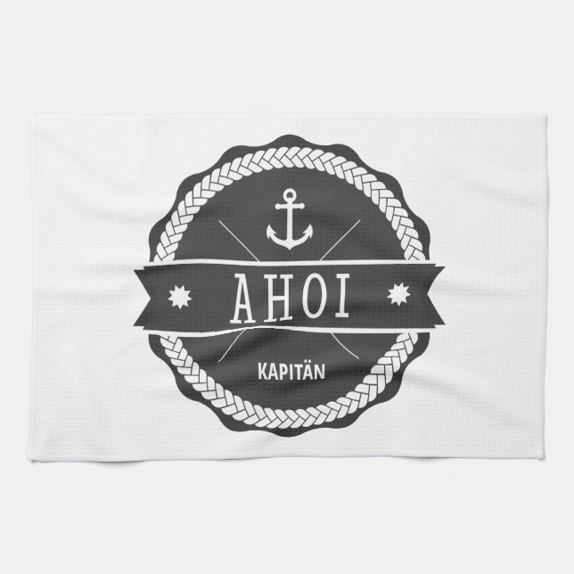 Ahoi Kapitän Badge mit Anker Handtuch (Horizontal)