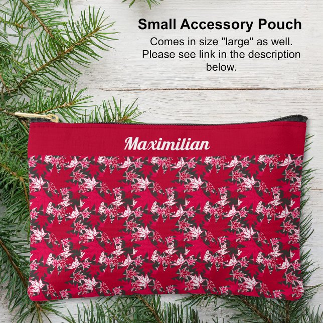 Ahorn-Blätter auf Holzkohle - KLEINER Zubehörbeute Zubehörtasche (Red and White Maple Leaves on Charcoal - SMALL Accessory Pouch by The Canadian Outpost shop)
