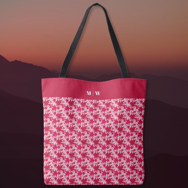 Ahorn-Blätter auf rosa Hintergrund (Maple Leaves on a Pink Background Tote Bag by The Canadian Outpost Shop)