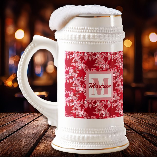 Ahorn-Blätter auf rosa Hintergrund Bierglas (Maple Leaves Red on Pink - Bar Scene - The Canadian Outpost Shop)