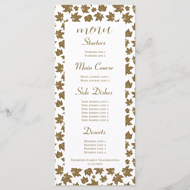 Ahorn-Blätter Dankbarer Erntedank Brunch Abendesse Menükarte (Vorderseite)