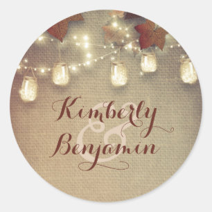 Ahorn-Blätter und Rustikale Mason Jar Lights Hochz Runder Aufkleber