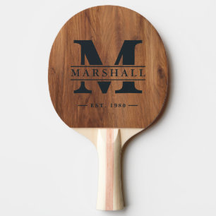 Ahorn-Holzmotiv mit Monogramm und Namensüberlageru Tischtennis Schläger