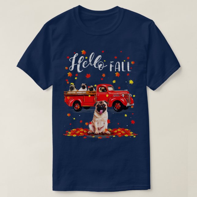 Ahorn Mops Hund Lover Leaf Herbst Herbst Roter LKW T-Shirt (Design vorne)