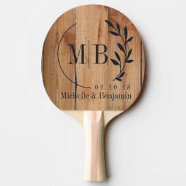 Ahorn-Rohschnitt-Blatt-Hochzeits-Monogramm Tischtennis Schläger