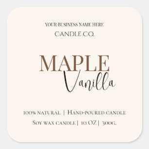 Ahorn Vanille   Elegantes Herbst-Sojakerzen-Label Quadratischer Aufkleber