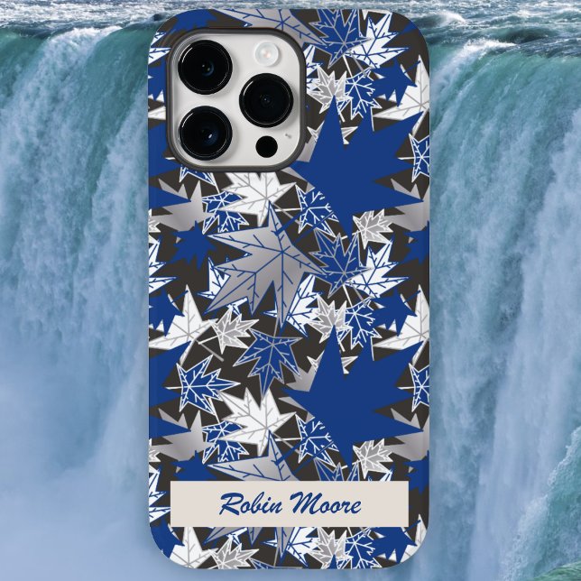 Ahorn Verlasse Blau auf kohlebeständigem Hintergru Case-Mate iPhone Hülle (Scattered blue white and gray maple leaves - by the Canadian Outpost)