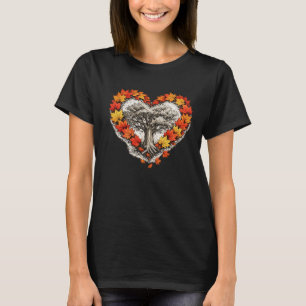 Ahornblatt-Herz, das den Baum des Lebens umarmt, K T-Shirt