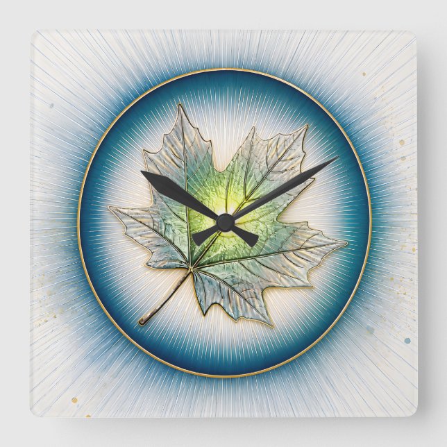 AHORNBLATT QUADRATISCHE WANDUHR (Vorderseite)