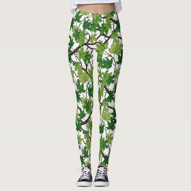 Ahornblätter auf Weiß Leggings (Vorderseite)