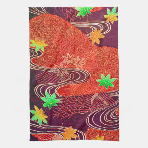 Ahornfußboden und fließendes Wasser, japanisches Geschirrtuch