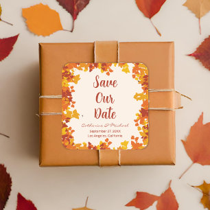 Ahornholz Orange Terrakotta Herbst Save the Date Quadratischer Aufkleber