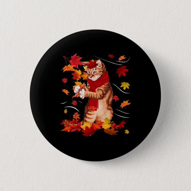 Ahornkatze Herbstmapel Hallo Fall Leaf Geschenk Fr Button (Vorderseite)