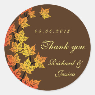 Ahornleaf Herbst Hochzeitsaufkleber Brown Runder Aufkleber