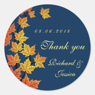 Ahornleaf Herbst Hochzeitsticker Navy Blue Runder Aufkleber