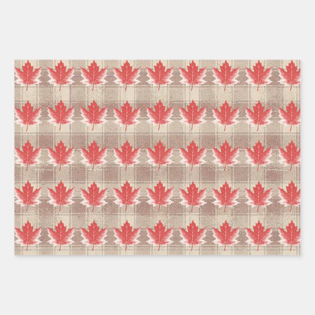 Ahornleaf-Wrapping Paper Flat Sheet Set 3 Geschenkpapier Set (Vorderseite)