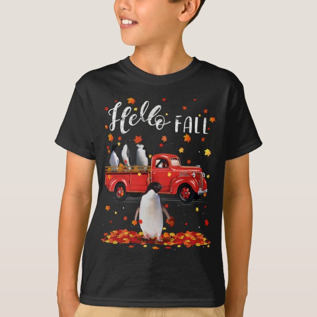 Ahornpinguine Leaf Herbst Roter LKW T-Shirt (Vorderseite)