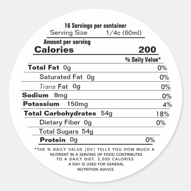 Ahornsirup Circular Nutrition Facts Label 2020 Runder Aufkleber (Vorderseite)