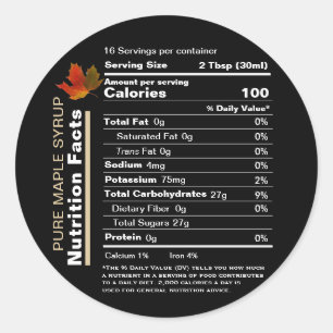 Ahornsirup Editable Nutrition Facts Label Runder Aufkleber