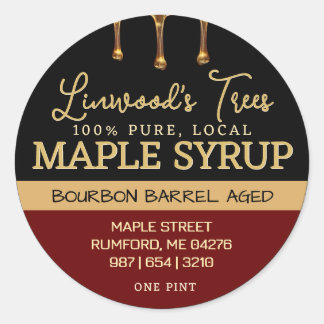Ahornsirup-Etikett mit Tropfen in Schwarz und Rot Runder Aufkleber
