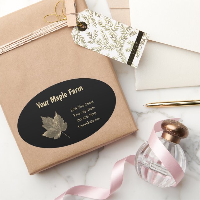 Ahornsirup Farm Beige Schwarzes Land Rustikal Ovaler Aufkleber (Schenken)