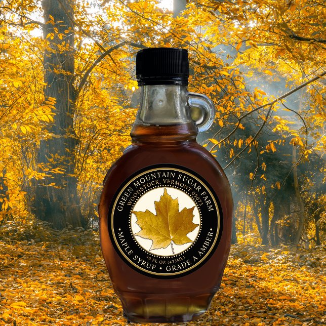 Ahornsirup Gelber Ahornleaf gepunktete Grenze Runder Aufkleber (Von Creator hochgeladen)