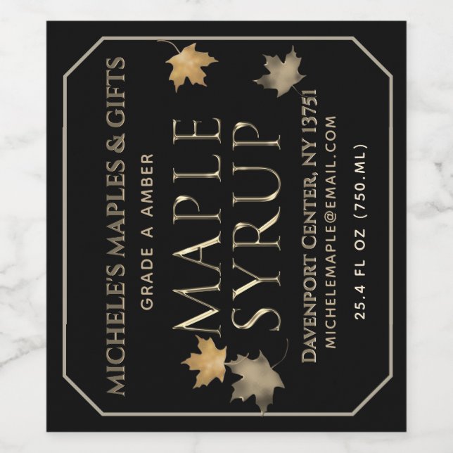 Ahornsirup, Gold und Schwarz (3,5" x 4") Weinetikett (Einzelnes Label)