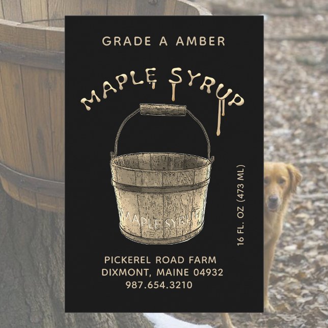 Ahornsirup-Lebensmitteletikett Schwarz & Gold Lebensmitteletikett (Von Creator hochgeladen)