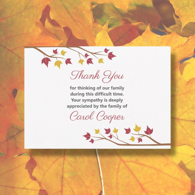 Ahornzweigbeerdigung Dank Karte (Maple Branch Funeral Thank You Note Card)