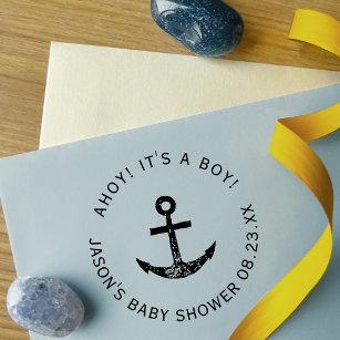 Ahoy! Anchor Nautical Blue Round Baby Dusche Permastempel